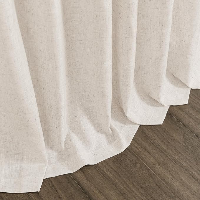 Beige Large Window Curtains Light Filtering Semi Sheer Privacy Linen Textured - Image 6