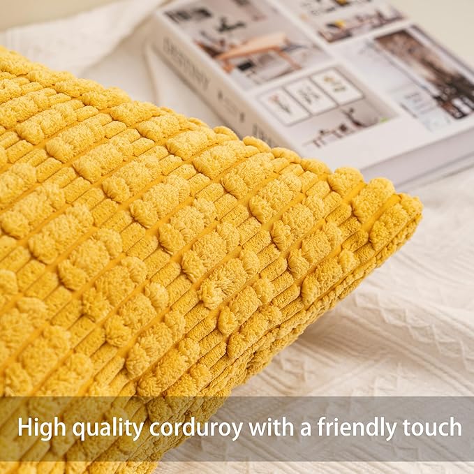 Pack of 2 Corduroy Decorative Throw Pillow Covers 24x24 InchSoft Striped Pillow - Image 2