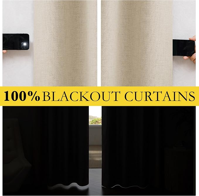 NICETOWN Cream 100% Blackout Linen Curtains 120 inch Long Burg - Image 3