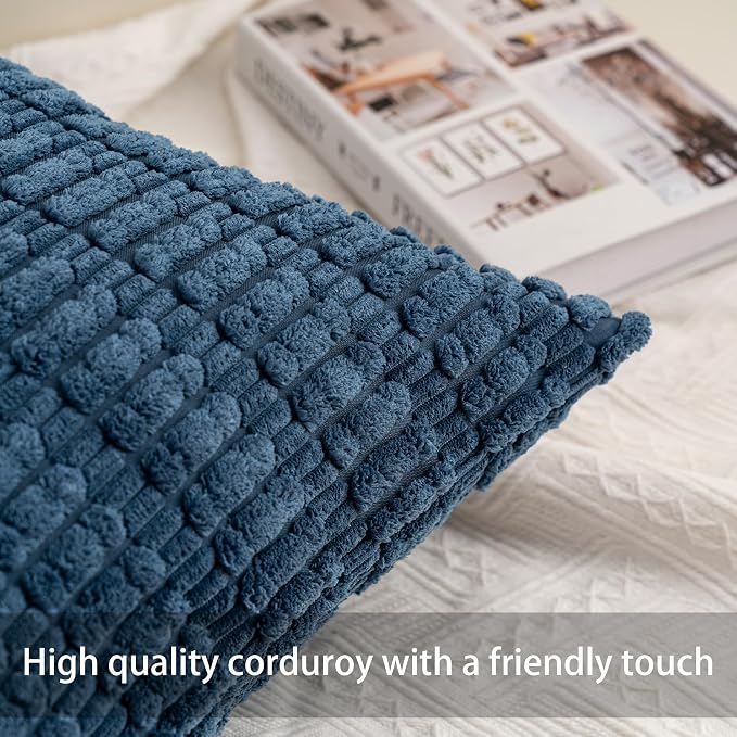 Pack of 2 Corduroy Decorative Throw Pillow Covers 18x18 InchSoft Boho Striped - Image 2
