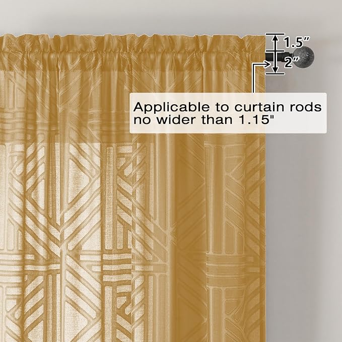 Simplebrand Gold Semi Sheer Curtains 54 Inch Length 2 Panels, Geometric - Image 4