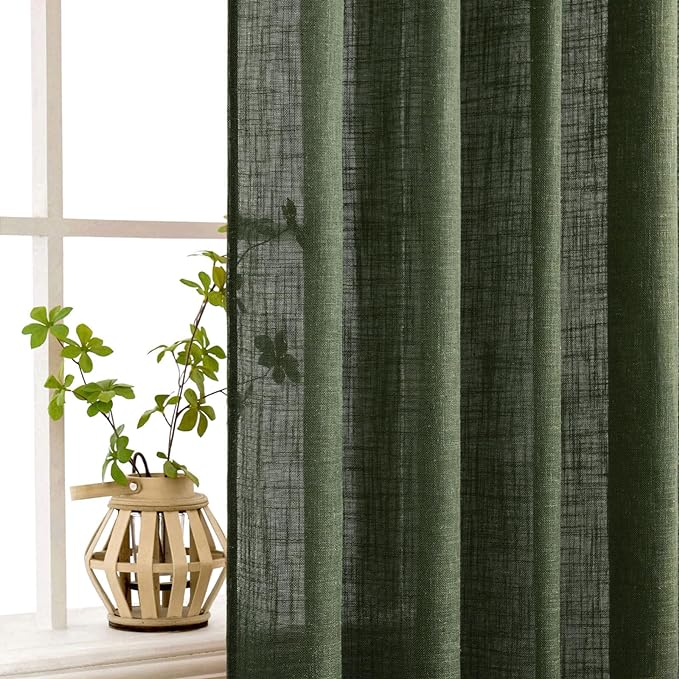 MIULEE Olive Green Linen Curtains 84 Inch Length 2 Panels - Image 5