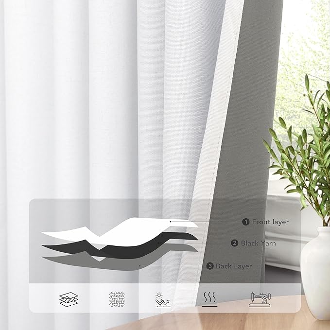 78 Inch Long Linen Textured Blackout Curtains 2 Panels Set - Image 5