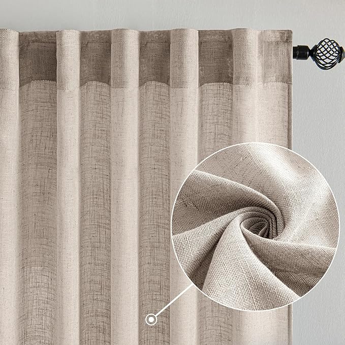 MIULEE Natural Linen Curtains 90 Inch Long 2 Panels - Image 2