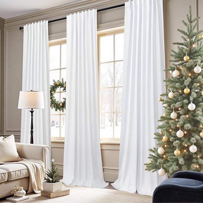White Blackout Curtains 96 Inches Long 2 Panel Burg - Image 3