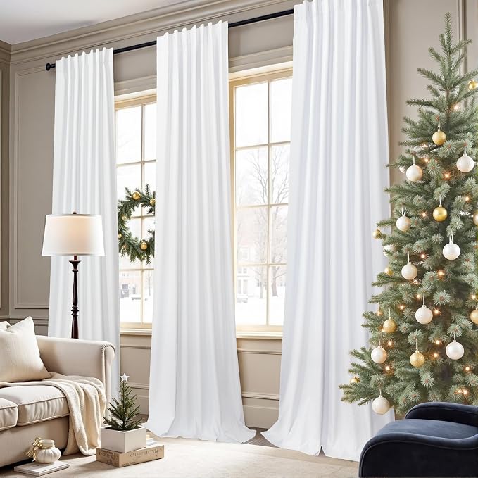 Elegant Curtains for Living Room 102 Inch Long Faux Linen Back Tab Rod Pocket - Image 2
