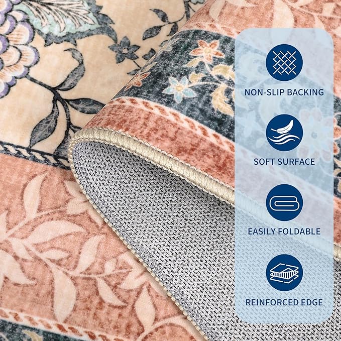GarveeHome Terracotta Teal 2x6 Washable Kitchen Runner Rugs Non Slip Provence - Image 6