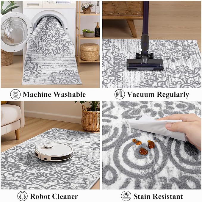 HEBE Hallway Runner Rug 2'x4' Washable Vintage Distressed Area Rugs Non Slip - Image 4