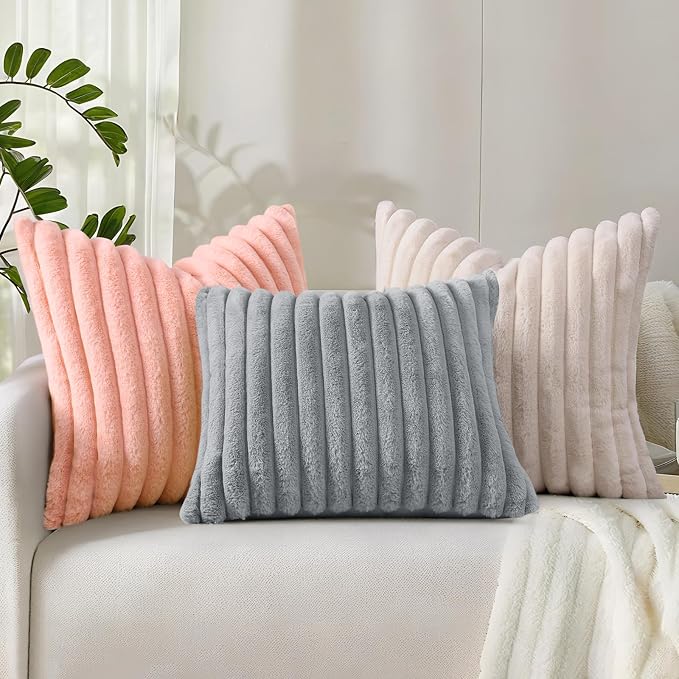 decorUhome Summer Cozy Faux Fur Throw Pillow Covers 16x16 Set of 2 Decorative - Image 5