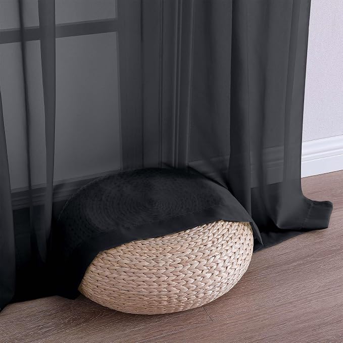 OWENIE Extra Long Black Sheer Curtains 144 inch 2 Panels Set, Translucent - Image 7