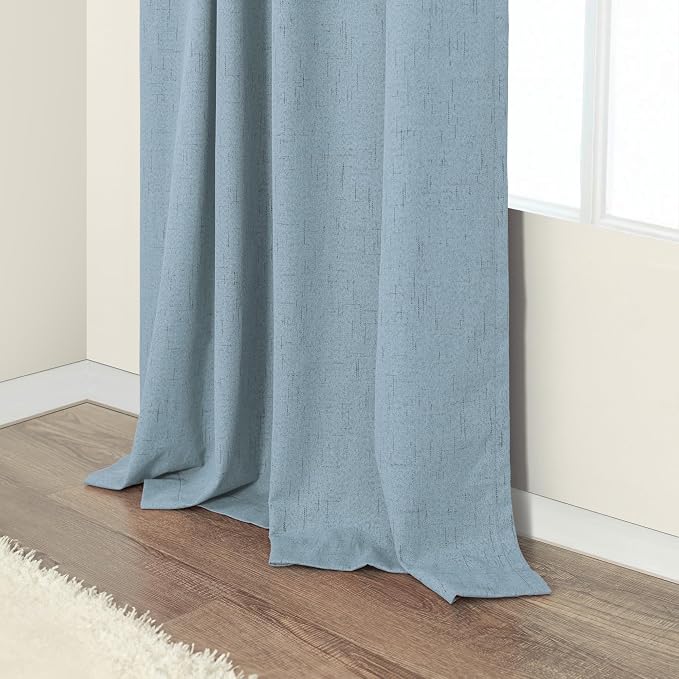Dusty Blue Blackout Curtains for Nursery 54 Inch Length 2 Panel Chic Linen Look - Image 7