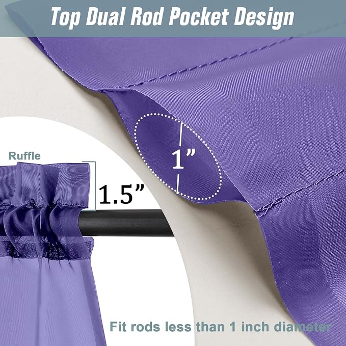 Purple Sheer Curtains 63 Inch Length 2 Panels, Voile Sheer Curtain - Image 3