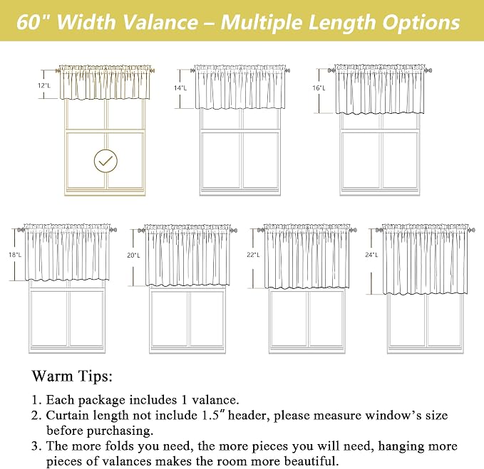 Natural Valances for Windows, Light Filtering Faux Linen Textured Small Short - Image 3