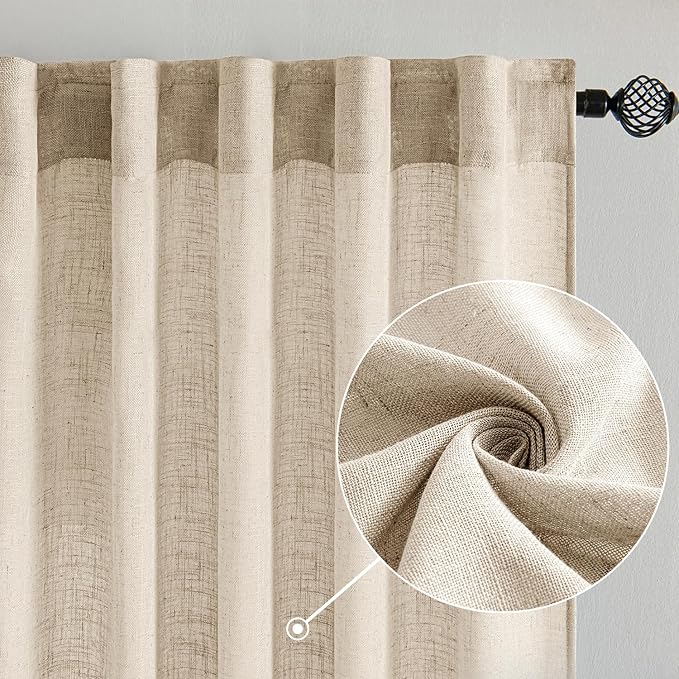 MIULEE Light Taupe Linen Curtains 84 Inch Length 2 Panels - Image 2