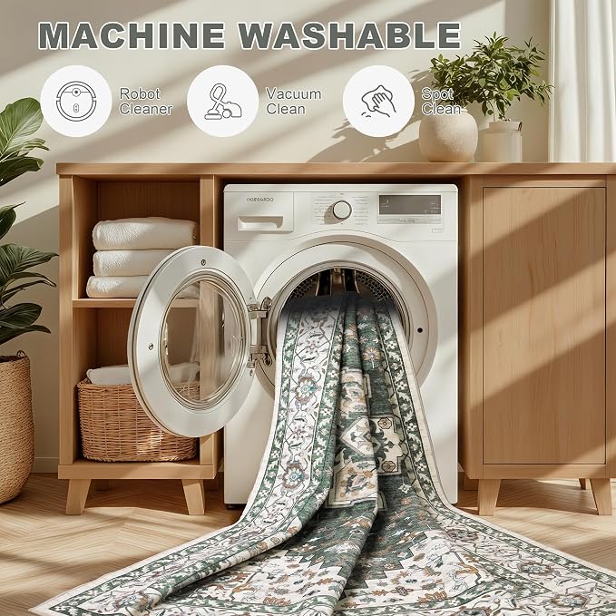 8x10 Area Rugs for Living Room: Washable Rug Soft Vintage Boho Medallion Carpet - Image 8