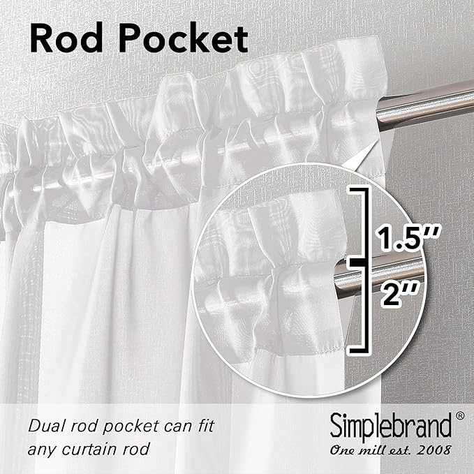 Simplebrand White Sheer Curtains, 2 Panels Set - Image 4