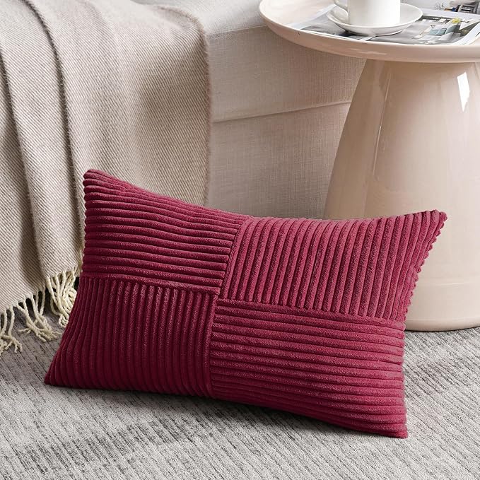 Fancy Homi 2 Packs Burgundy Lumbar Decorative Throw Pillow Covers 16x28 Inch - Image 2