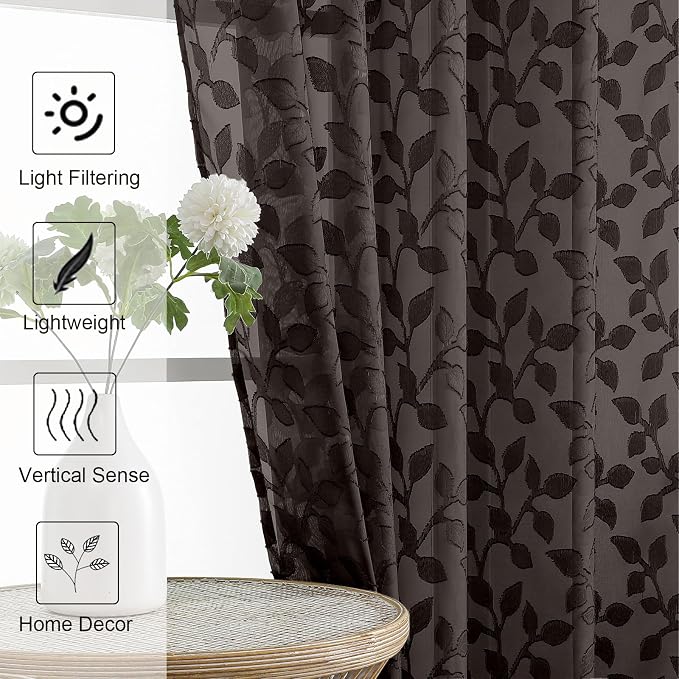Chyhomenyc Chocolate Sheer Curtains 54 Inch Length - Image 3