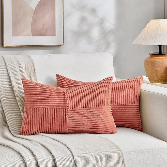 Fancy Homi 2 Packs Coral Lumbar Decorative Throw Pillow Covers 16x28 Inch - Image 5