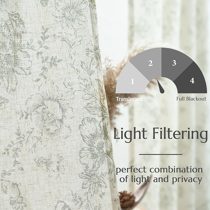 jinchan Linen Blend Floral Curtains - Image 3