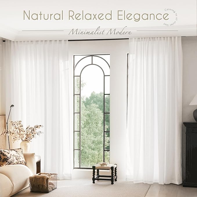 White Curtains 100 inches Long 2 Panels Back Tab Light Filtering Cotton - Image 6