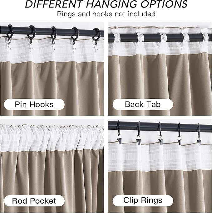 RYB HOME Camel Beige Velvet Curtains 84 inch, Room Darkening Window Curtains - Image 4