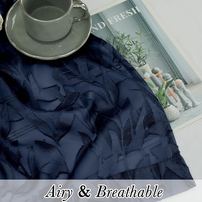 Lecloud Leia Jacquard Textured Navy Blue Sheer Valances - Image 7