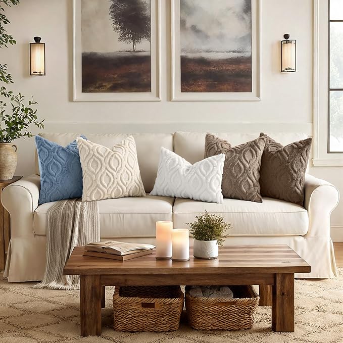 decorUhome Throw Pillow Covers 24x24 Inch Set of 2, Soft Plush Faux Wool Dusty - Image 3