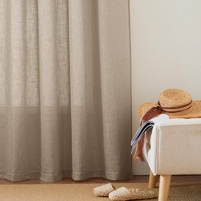 RYB HOME Linen Sheer Curtains for Small Window, Back Tab Breathable Absorbent - Image 2