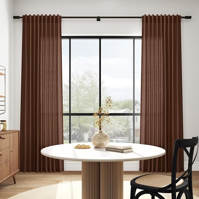Mocha Brown Linen Curtains 102 Inches Long Rod Pocket Back Tab Drapes 2 Panels - Image 6