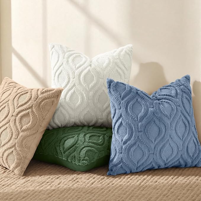 decorUhome Throw Pillow Covers 18x18 Inch Set of 2, Soft Plush Faux Wool Light - Image 5