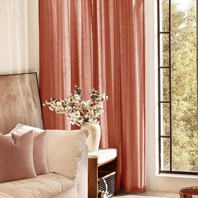 132 inch Linen Terracotta Curtains 2 Panels - Image 5