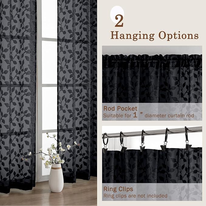 Chyhomenyc Black Sheer Curtains 90 Inch Length 2 Panels Set, Light Filtering - Image 5