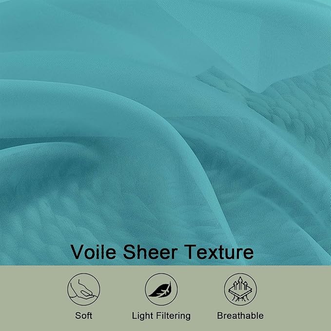 OWENIE Turquoise Sheer Curtains 120 Inches Long 2 Panels Set, Airy Lightweight - Image 5