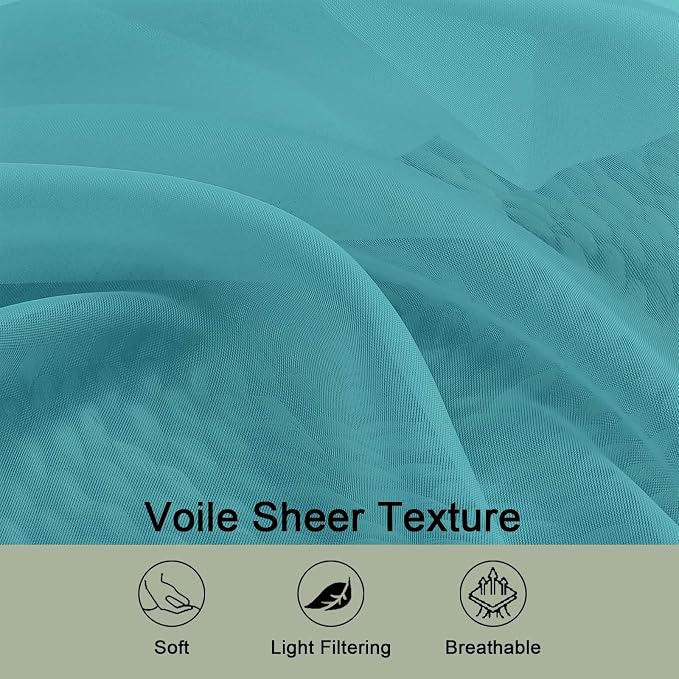 OWENIE Turquoise Sheer Curtains 72 Inches Long 2 Panels Set, Transparent Voile - Image 5