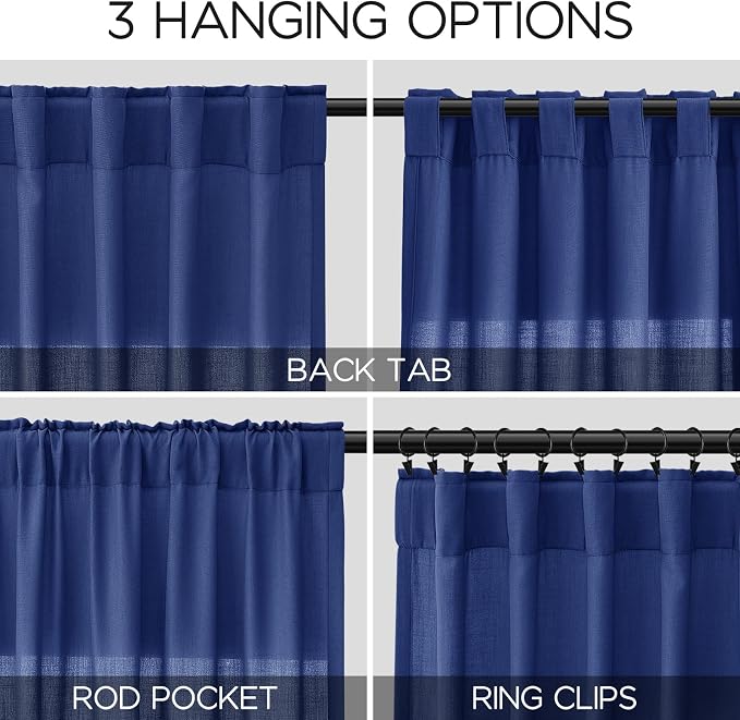 Extra Long Classic Blue Linen Curtains 120 Inch - Image 2