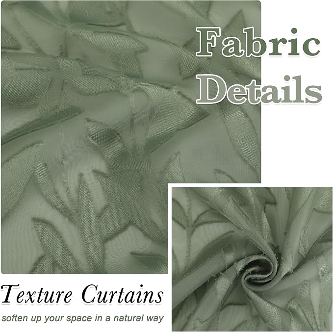 Lecloud Leia 2 Panels Semi Sage Green Sheer Curtains 45 Inch Length, Light - Image 4