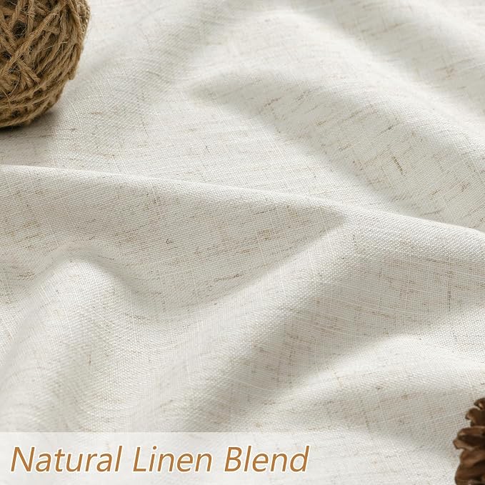 Guken Cream 100% Blackout Cream Linen Curtains 52 Inch Wide by 76 Inch 2 Panels - Image 3