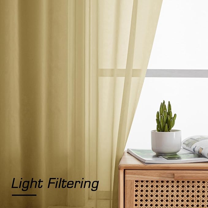 Simplebrand Gold Sheer Curtains, 2 Panels Set - Image 5