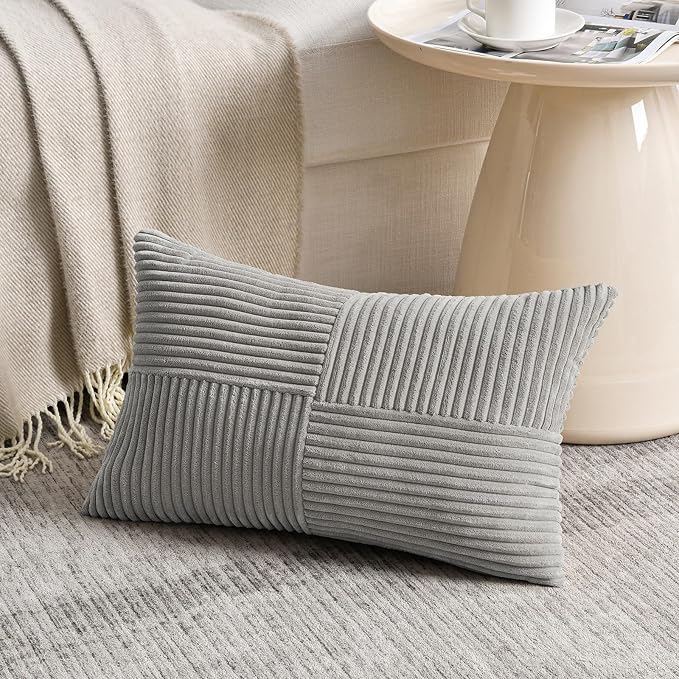 Fancy Homi 2 Packs Grey Lumbar Decorative Throw Pillow Covers 16x28 Inch - Image 2