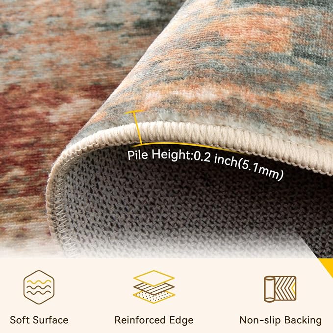 Washable Area Rugs Square 8ft Non-Slip Modern Abstract Soft - Image 2