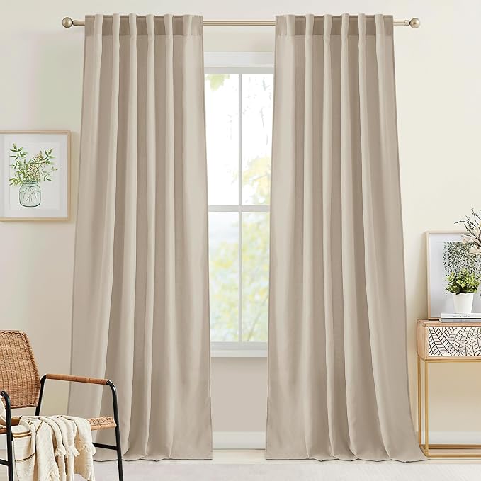 RYB HOME Linen Sheer Curtains 120 inches Long, Room Divider Curtains by RYBHOME