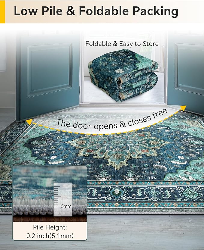Area Rugs 3'x5' Washable Non-Slip, Floral Vintage Distress Print Pattern - Image 7