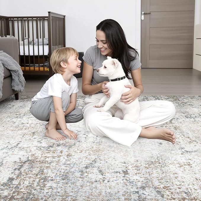 10x14 Area Rug Living Room Rug: Washable Modern Abstract Soft Thin Rug Indoor - Image 7