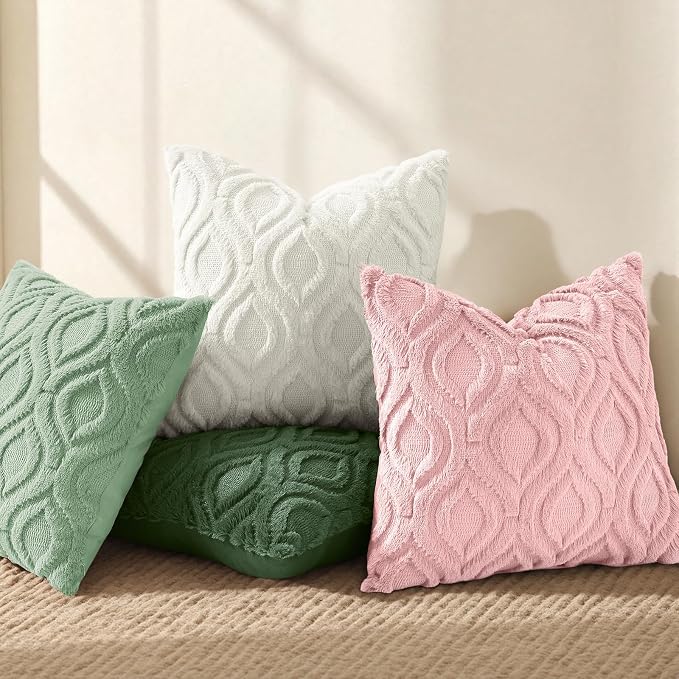 decorUhome Throw Pillow Covers 16x16 Inch Set of 2, Soft Plush Faux Wool Pink - Image 5
