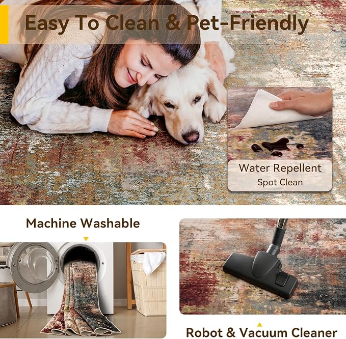 Washable Area Rugs Square 6ft Non-Slip Modern Abstract Soft - Image 3