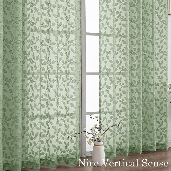 Chyhomenyc Sage Green Sheer Curtains 90 Inch Length 2 Panels Set, Light - Image 9
