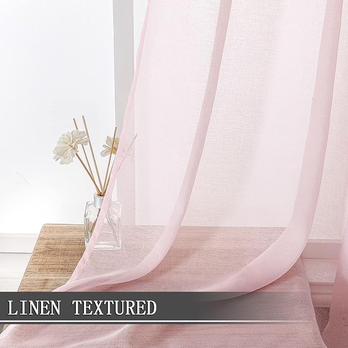 Tollpiz Sheer Curtains Linen Textured Bedroom Curtain Sheers Light Filtering - Image 2