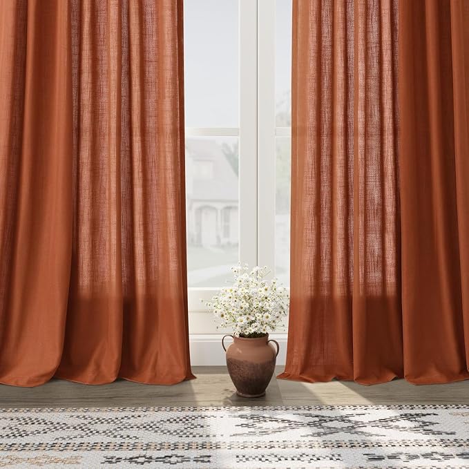 Nanspring Terracotta Long Linen Curtains 102 Inches Long 2 Panel Set Back Tab - Image 5