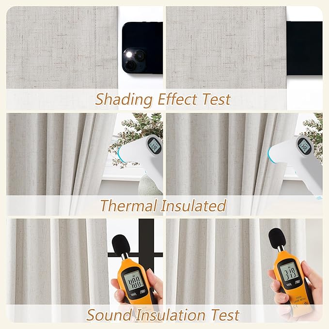 Guken Light Beige Extra Long 100% Blackout Curtains 120 Inch Length 2 Panels Set - Image 5